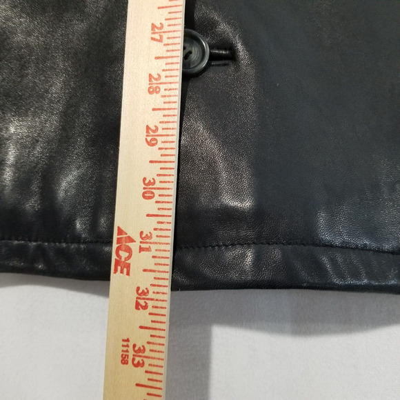 Vintage Tommy Hilfiger Leather Jacket Mens Medium Black Mid Pea Coat Dress - Picture 11 of 12